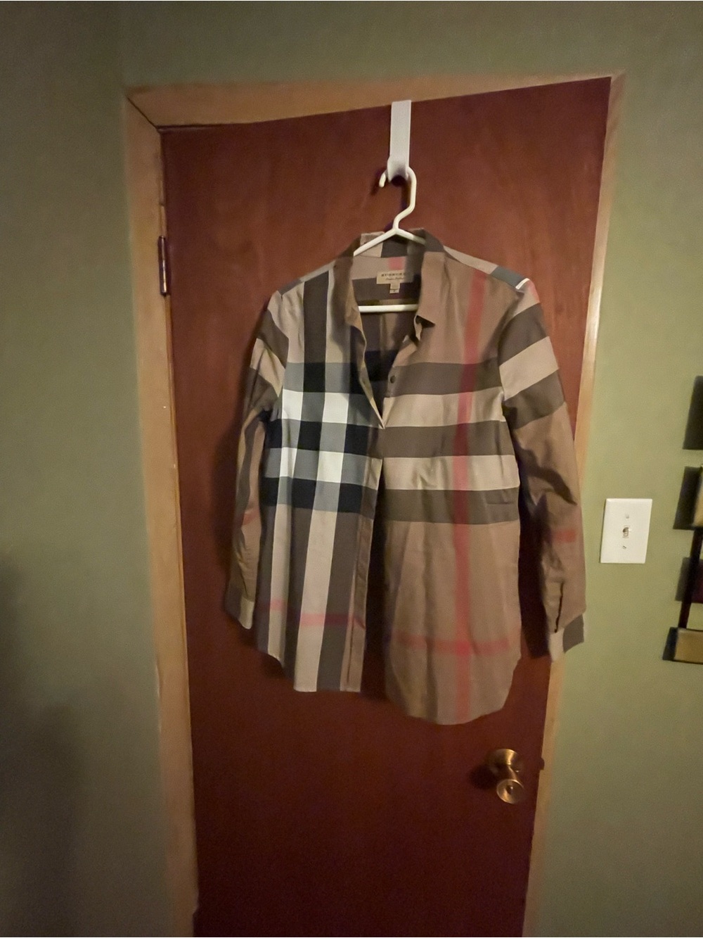 Burberry Classic Check Button-Up Shirt in Tan, Black, White, Red - Picture 2 of 10